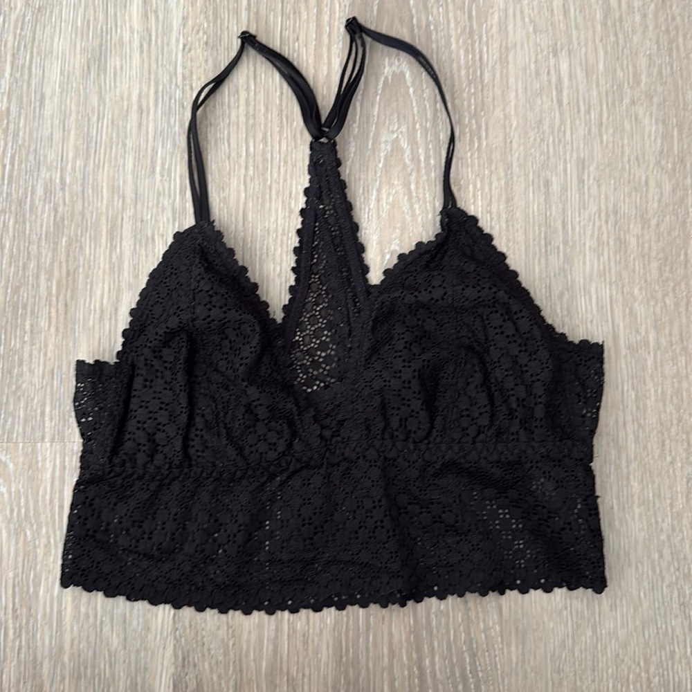 Aerie Lace Plunge Racerback Black Bralette